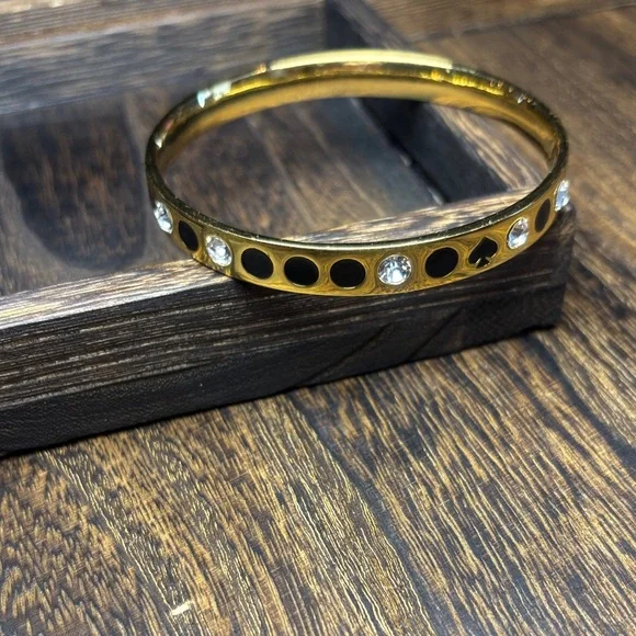 kate spade Gold Bangle with Black Enamel dots, ♠️ & Crystal Accents - Picture 2 of 8